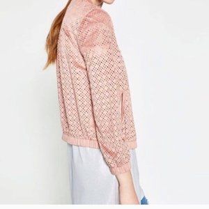 ZARA TRF Suade Blush Pink Eyelet Jacket (Large)